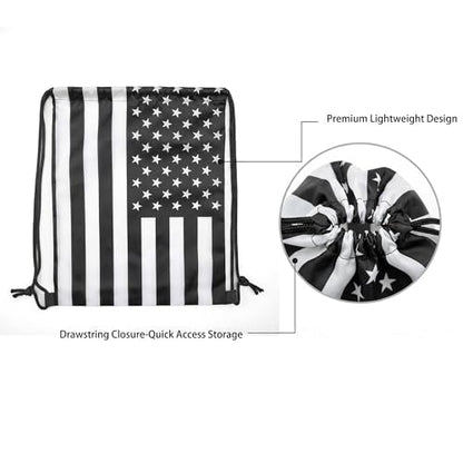 Black White American Flag Drawstring Backpack, Lightweight Cinch String Sports Sackpack for Men & Women,pack of 2 - color: Americanflag-black White