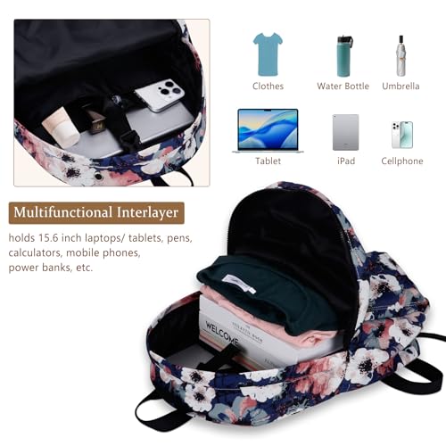 Women's Water-resistant Daypack Backpack, 15.6 Inch Laptop Compartment & Anti-Theft Pocket, Adjustable Padded Straps for Commuting, Travel, Work, College, Anemone - color: Anemone