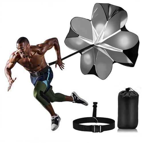 Running Parachute for Speed Training, 56 inch Resistance Parachute for Athletes, Sprinting & Football Training Equipment with Adjustable Waist Belt, Drag Chute to Improve Velocity & Explosive Power - color: Black-Buckle