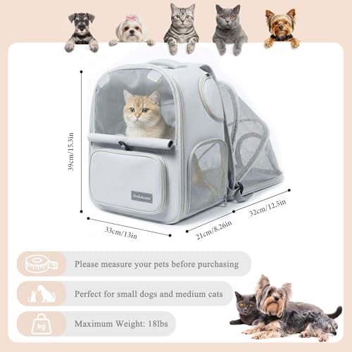 Cat Backpack Carrier Expandable, Breathable Mesh & Lockable Zippers & Shaded Curtains & Multi-Entry, Pet Backpack for Kitty Puppy Small Dogs Up to 18lbs for Travel, Hiking, Car, Vet(Light Grey) - color: Light Grey