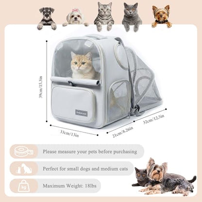 Cat Backpack Carrier Expandable, Breathable Mesh & Lockable Zippers & Shaded Curtains & Multi-Entry, Pet Backpack for Kitty Puppy Small Dogs Up to 18lbs for Travel, Hiking, Car, Vet(Light Grey) - color: Light Grey