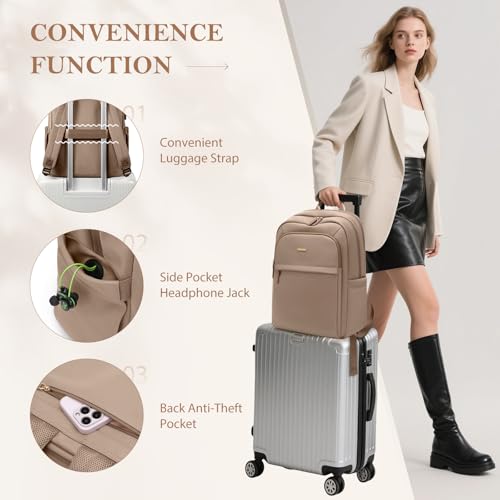 Travel Backpack for Women Personal Carry On Bag Business Weekender Hiking Multilayer Laptop Bag,16 Inch,Champagne Brown - color: Upgrade-champagne Brown, size: 16 Inch
