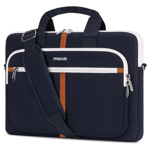 MOSISO Laptop Shoulder Bag Carrying Case, 15-16 inch Computer Bag Compatible with MacBook Pro 16 inch/Air 15 inch, HP Dell Lenovo Acer Asus Notebook, Messenger Bag with Trolley Sleeve & Pockets,Blue