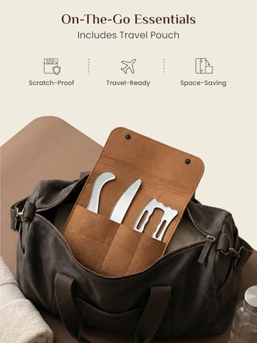 Rena Chris Muscle Scraper Tool Set, Stainless Steel Body Gua Sha for Physical Therapy, Deep Tissue Massage & Lymphatic Drainage, Travel Pouch & Guide Included (3-Piece Kit)