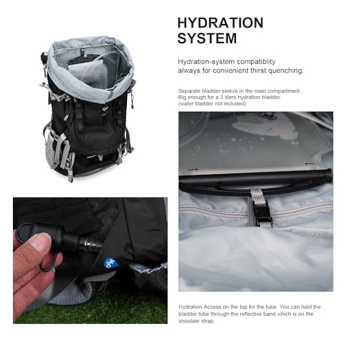 MOUNTAINTOP 80L Internal Frame Backpack for Man & Women Backpacking Hiking Backpack with Rain Cover - color: Black-80l