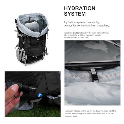MOUNTAINTOP 80L Internal Frame Backpack for Man & Women Backpacking Hiking Backpack with Rain Cover - color: Black-80l