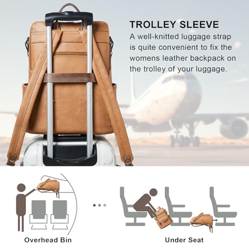 Shrrie 15.6 inch Laptop Backpack for Women,Large Leather Purse,Travel Backpacks Carry on,Water Resistant Casual Laptop Backpacks,College Backpack,Work Backpack for Women,Two-tone Camel Brown - color: Two-tone Camel Brown