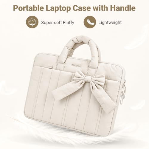 MOSISO Laptop Case 13.3 inch, 13-13.3 inch Puffy Laptop Sleeve Compatible with MacBook Neo/Air 13.6 M5 M4 M3 M2 M1/Pro 13/14, HP Dell ASUS Lenovo, Rectangle Quilted Carrying Bag with Bow&Handle, Sand - color: Sand, size: 13.3 inch