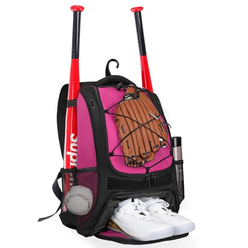 Goloni | Baseball Backpack,Baseball Bag for Adult,Softball Bat Bag with Shoes Compartment,Large Main Compartment for Helmet & accessories, Fence Hook - color: Rose