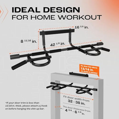 Yes4All Heavy Duty Wall Mounted Pull Up Bar, Over Door Pull Up Bar for Doorway, Multi Grip Chin Up Bar, Sturdy Strength Training Bars & Durable Gym Bar for Home Exercise - style: Premium Pull Up Bar XSP + Ab Straps