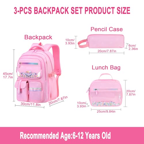 3PCS Kids Backpack Set, School Backpack with Lunch Bag & Pencil Case, Lightweight Waterproof Bookbag for Kids (Pink Sequin) - color: Pink Sequin
