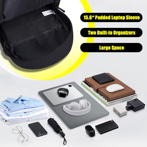 Premium Lightweight Laptop Backpack with USB Charging Port, Durable College School Bookbag, 2 Built-in Organizers, Padded 15.6-inch Laptop/Notebook Sleeve, Slim Water Resistant Bag, Black - color: Black