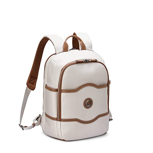DELSEY PARIS Chatelet Air 2.0 Travel Laptop Backpack, Fits 14 Inch Laptop, Water-Repellent Recycled Fabric, Vegan Leather Trim, Trolley Sleeve, Angora - color: Angora