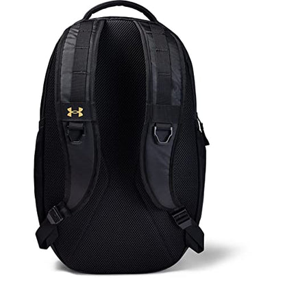 Under Armour Unisex Hustle 5.0 Backpack - color: (004) Black / Black Medium Heather / Metallic Gold Luster