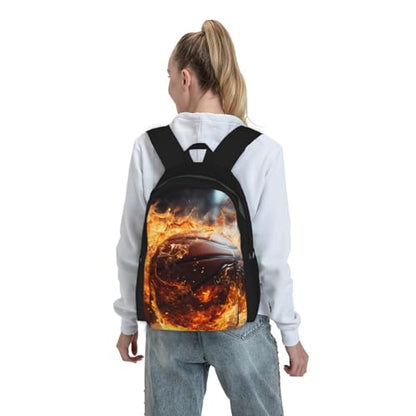 Basketball on Fire and Water Flame Splashing Adult Backpack with 15.6" Laptop Sleeve,Lightweight,Travel,BreathableDurable.
