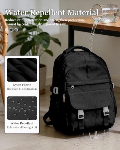 Black Waterproof Aesthetic Backpack For School, Cute High School Bookbag For Teen Girls Boys, Lightweight Casual Daypack Backpack For Women Men, College Backpack With Lots Of Pockets - color: Black
