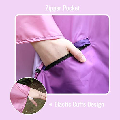 SaphiRose Unisex Rain Poncho Waterproof Raincoat Hooded for Adults Women with Pockets - color: Gradient Pink-purple