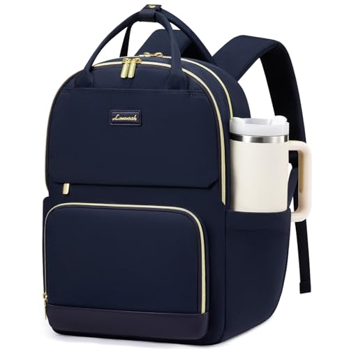 LOVEVOOK Laptop Backpack for Women with Giant Tumbler Holder Pocket, 15.6 inch Travel Work Backpack Purse for Teacher Nurse, Waterproof College Book Bag Casual Daypack, Dark Blue - color: Dark Blue, size: 15.6 inch