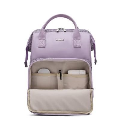 Kinmac Wide Open Style Laptop Backpack for Laptop Up to 15.6 Inch Men Women Travel Outdoor Backpack (Purple Flower PU) - color: Purple Flower Pu