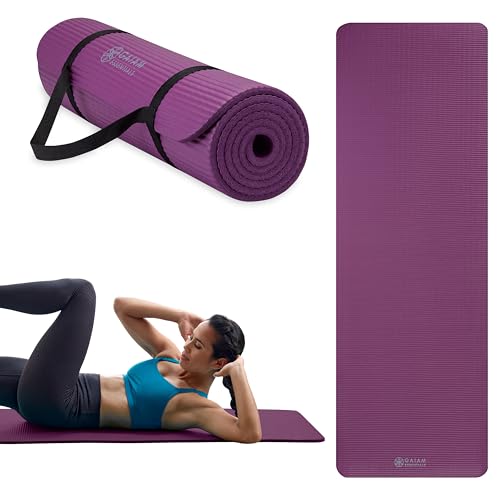 Gaiam Yoga Mat, Pilates & Exercise Mat, Thick Mat 2/5" (10mm) Workout Mat with Easy-Cinch Carrying Strap for Home & Gym Workouts - color: Purple