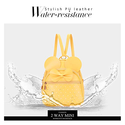 KL928 Girls Mini Backpack Bowknot Polka Dot Cute Small Daypacks Convertible Shoulder Bag Purse for Women - color: Light Yellow