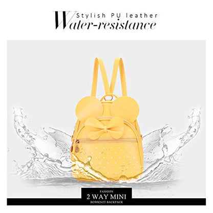 KL928 Girls Mini Backpack Bowknot Polka Dot Cute Small Daypacks Convertible Shoulder Bag Purse for Women - color: Light Yellow