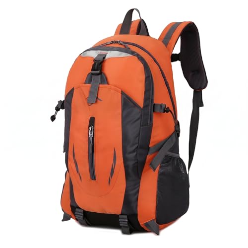 Hiking Backpack, Water Resistant Lightweight Outdoor Daypack with Breathable Padded Back, Multi-Pocket Travel Backpack for Camping Climbing Sports (Orange) - color: Orange