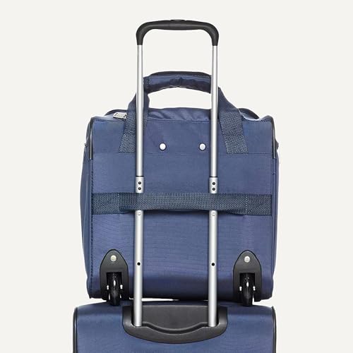 Amazon Basics Underseat Carry-On Luggage with Wheels and Handle, 14" Rolling Travel Bag, Fits Overhead Bins, Organized Compartments, Navy - color: Navy