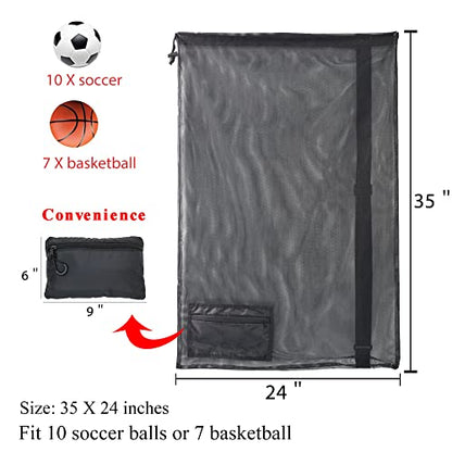 Drawstring Mesh Ball Bag,Holds 10+ Soccer Balls, Foldable Swim Bag for Gym, Pool & Beach Gear, Swimming, Basketball Equipment Carryall (L)