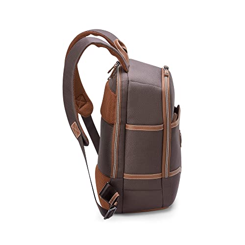 DELSEY PARIS Chatelet Air 2.0 Travel Laptop Backpack, Fits 14 Inch Laptop, Water-Repellent Recycled Fabric, Vegan Leather Trim, Trolley Sleeve, Chocolate Brown - color: Brown
