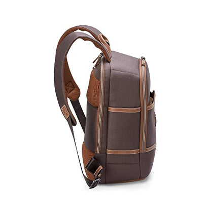 DELSEY PARIS Chatelet Air 2.0 Travel Laptop Backpack, Fits 14 Inch Laptop, Water-Repellent Recycled Fabric, Vegan Leather Trim, Trolley Sleeve, Chocolate Brown - color: Brown