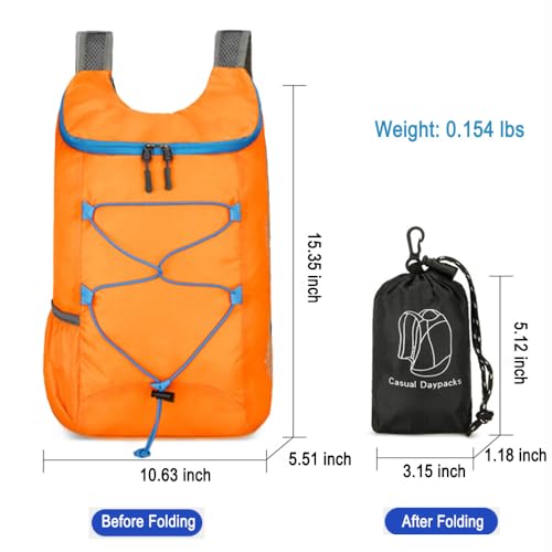 Lightweight and Thin Foldable Backpack, Climbing Bag, Hiking Daypack,15L Waterproof Travel Packable Rucksack (Orange) - color: Orange