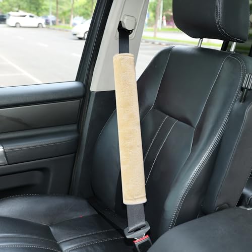 Amooca Soft Faux Fur Universal Fit Seatbelt Cover Car Truck SUV Airplane Seat Belt Shoulder Pad for Carmera Backpack Straps Neck Cushion Protector Extra Long 19.7in Beige - color: Beige, size: 19.7in 1pack