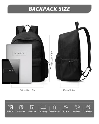 Classic Black Backpacks For School Teens Girls Boys, Lightweight Casual Daypacks Middle Students Backpck, Cute High School Bookbag, Simple College Backpack for Women Men - color: Black