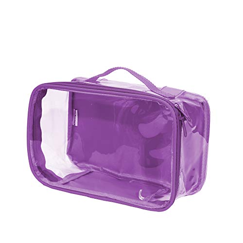 Small Clear Travel Packing Cube/See Through PVC Plastic Pouch for Carry On Suitcase, Backpack or Diaper Bag/Transparent Multipurpose Accessories, Makeup & Underwear Organizer w/Handle (Purple) - color: Purple