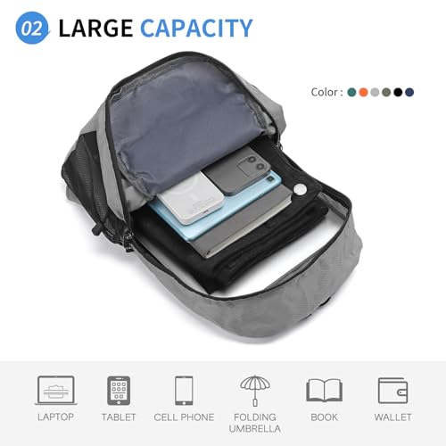 20L Small Hiking Backpack for Women Men Packable Daypack Grey - color: Gray, size: 20L