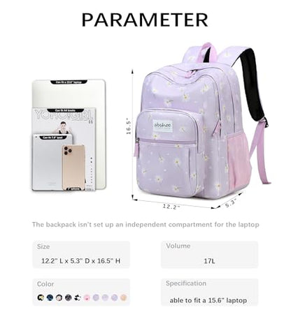 abshoo Classical Basic Daisy Womens School Backpack For College Teen Girls Water Resistant Bookbag (Daisy Purple) - color: Daisy Purple, size: 16.5 Inc