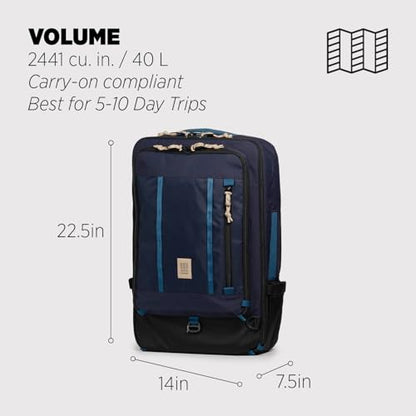 Topo Designs Global Travel Bag – 30L or 40L - Carry-On Compliant Most Airlines, Durable Travel Duffel Bag, Clam Shell Main Pocket, Laptop Sleeve, Backpack, Luggage (40L / Navy/Sahara) - color: Navy/Sahara, size: 40L