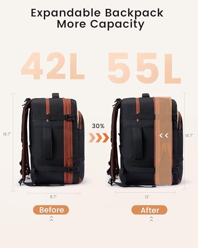 LOVEVOOK Carry On Travel Backpack For Women Flight Approved, 55L Personal Item Travel Bag Flight Approved, TSA Travel Bag Fit 18 Inch Laptop, Weekender Overnight Waterproof Daypack with 2 Cubes - color: Olive Green-black, size: 55l-18 Inch-3pcs