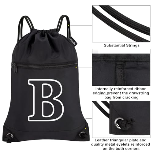 HOLYLUCK Drawstring Bags Initial Backpack Sackpack Cinch Bags for Sports, Gym, Travel, Beach(Black-B) - color: Black-b