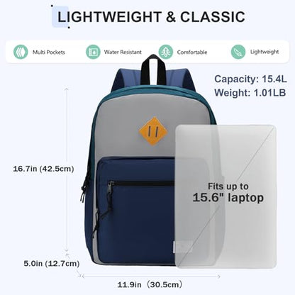 VX VONXURY Backpack for Men Women, Lightweight Kids School Bag, Classic Basic Laptop Bookbag for College Work Travel Hiking - color: Inky Green Blue