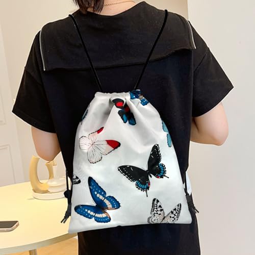 Drawstring Backpack Draw String Bag Sports Gym Bags Waterproof Cute Aesthetic Sackpack for Unisex Women Sports Beach Travel(13"×17")-Butterfly - color: Z1-butterfly