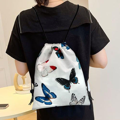 Drawstring Backpack Draw String Bag Sports Gym Bags Waterproof Cute Aesthetic Sackpack for Unisex Women Sports Beach Travel(13"×17")-Butterfly - color: Z1-butterfly