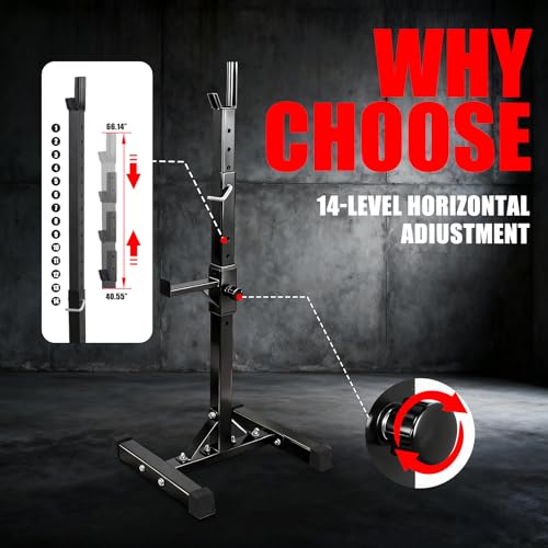 Adjustable Squat Rack Stand Barbell Bench Press Stands Rack Push Up 40"-66" Multi-Functional Sturdy Steel for Home Gym Max Load 550 lbs Portable Dumbbell Racks Stands, Black