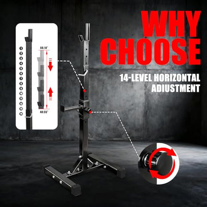 Adjustable Squat Rack Stand Barbell Bench Press Stands Rack Push Up 40"-66" Multi-Functional Sturdy Steel for Home Gym Max Load 550 lbs Portable Dumbbell Racks Stands, Black