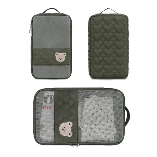Baby Diaper Bag Organizer Pouches - 2 Pack Waterproof Pod Hanging Diaper Bag Cute Bear Mesh Bag Reusable, Washable or Baby Cloth Diapers (Green&Pink) - color: Green&Pink