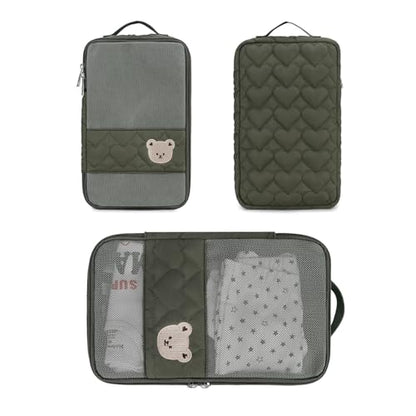Baby Diaper Bag Organizer Pouches - 2 Pack Waterproof Pod Hanging Diaper Bag Cute Bear Mesh Bag Reusable, Washable or Baby Cloth Diapers (Green&Pink) - color: Green&Pink