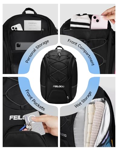 Basketball Backpack Large Sports Bag, Ball Accessories Basketball Equipment Bag with Ball Holder Shoes Compartment - color: Black