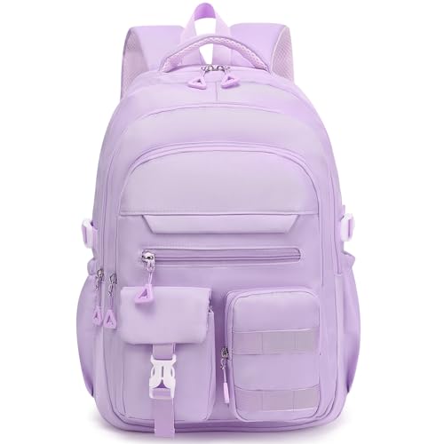 Cute Backpack for Teen Girls Boys, Aesthetic Travel Bookbag for High Middle School College Student (Purple) - color: Purple