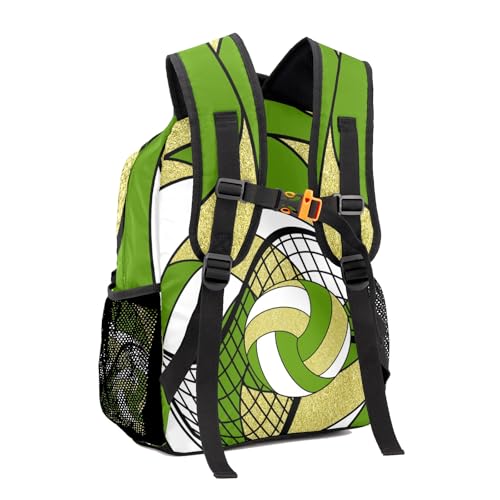 Sport Bag Volleyball Dark Green Gold Laptop Backpack Personalized Casual School Backpack for Women Men Gift - color: Volleyball Dark Green Gold
